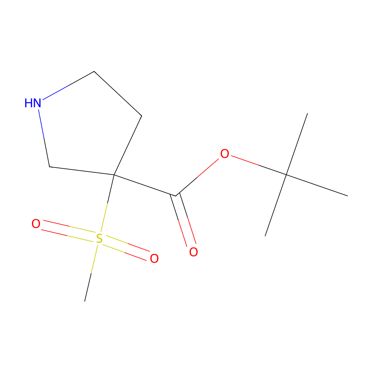 Tert-butyl 3-methanesulfonylpyrrolidine-3-carboxylate molecular structure, CAS 2757904-66-6