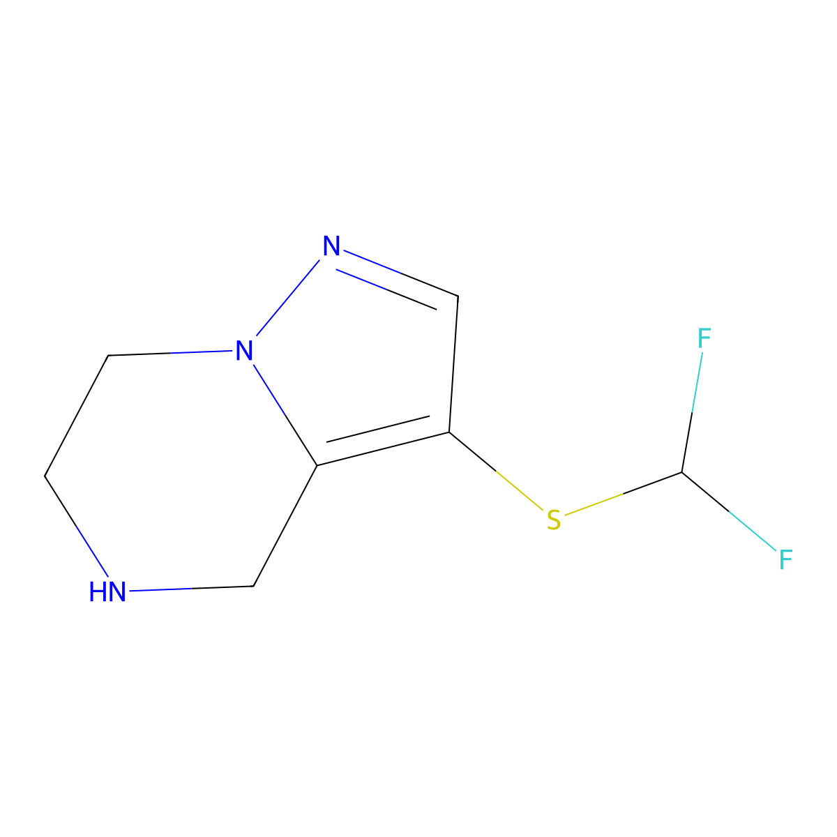 3-[(difluoromethyl)sulfanyl]-4H,5H,6H,7H-pyrazolo[1,5-a]pyrazine molecular structure, CAS 2757904-90-6