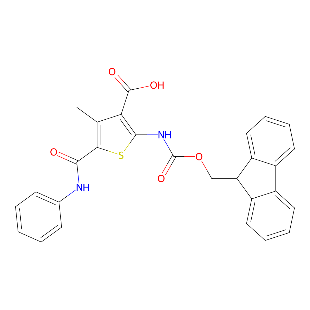 2-({[(9H-fluoren-9-yl)methoxy]carbonyl}amino)-4-methyl-5-(phenylcarbamoyl)thiophene-3-carboxylic acid molecular structure, CAS 2757905-07-8