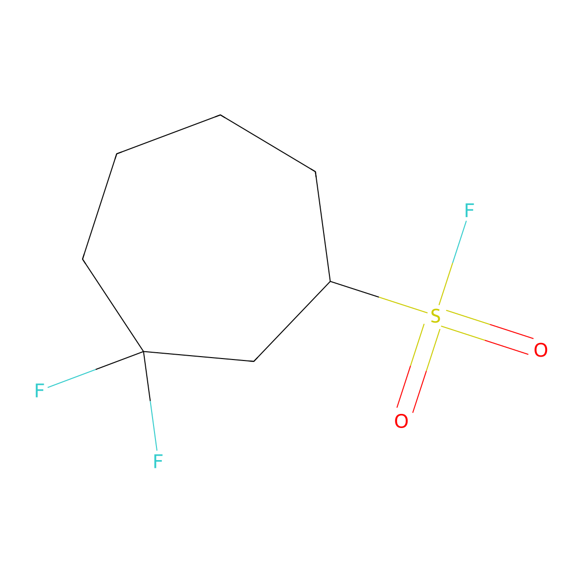 3,3-Difluorocycloheptane-1-sulfonyl fluoride molecular structure, CAS 2757905-18-1