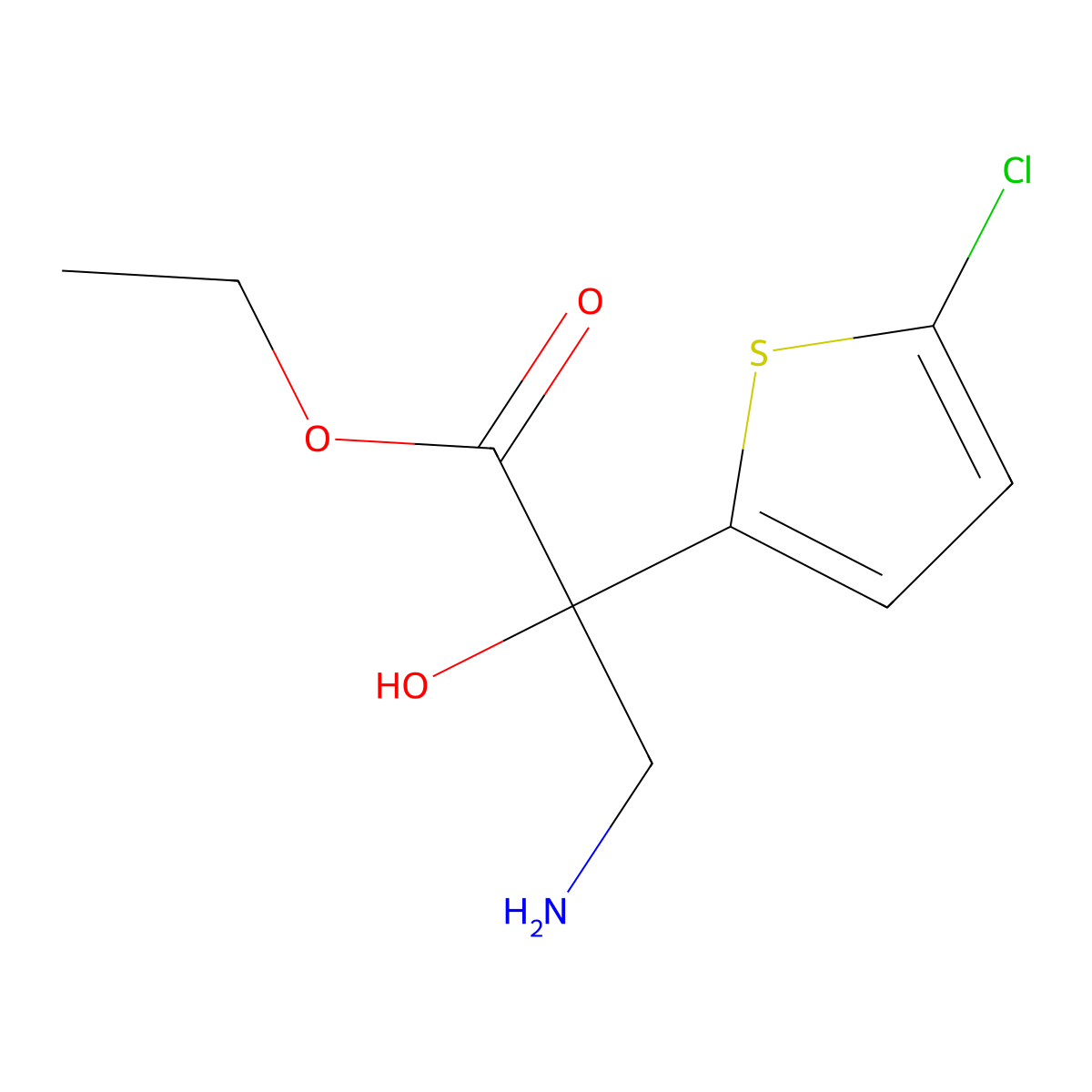 Ethyl 3-amino-2-(5-chlorothiophen-2-yl)-2-hydroxypropanoate molecular structure, CAS 2757905-31-8