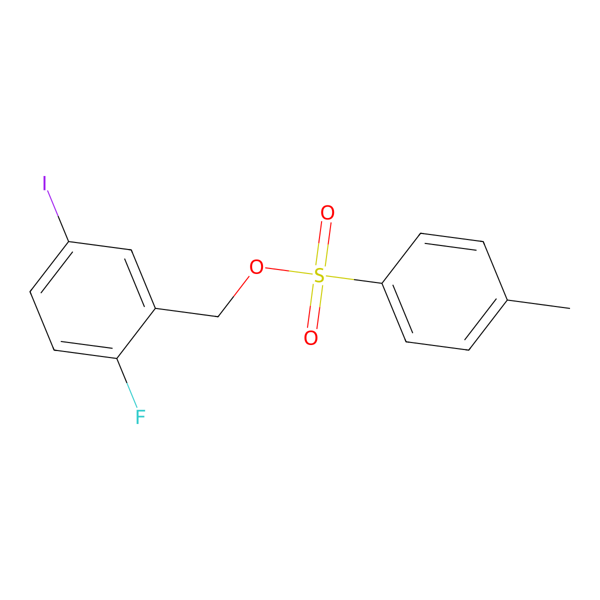 (2-Fluoro-5-iodophenyl)methyl 4-methylbenzene-1-sulfonate molecular structure, CAS 2757905-38-5