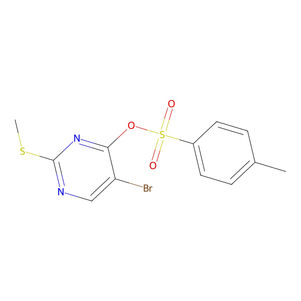 5-Bromo-2-(methylsulfanyl)pyrimidin-4-yl 4-methylbenzene-1-sulfonate molecular structure, CAS 2757905-73-8