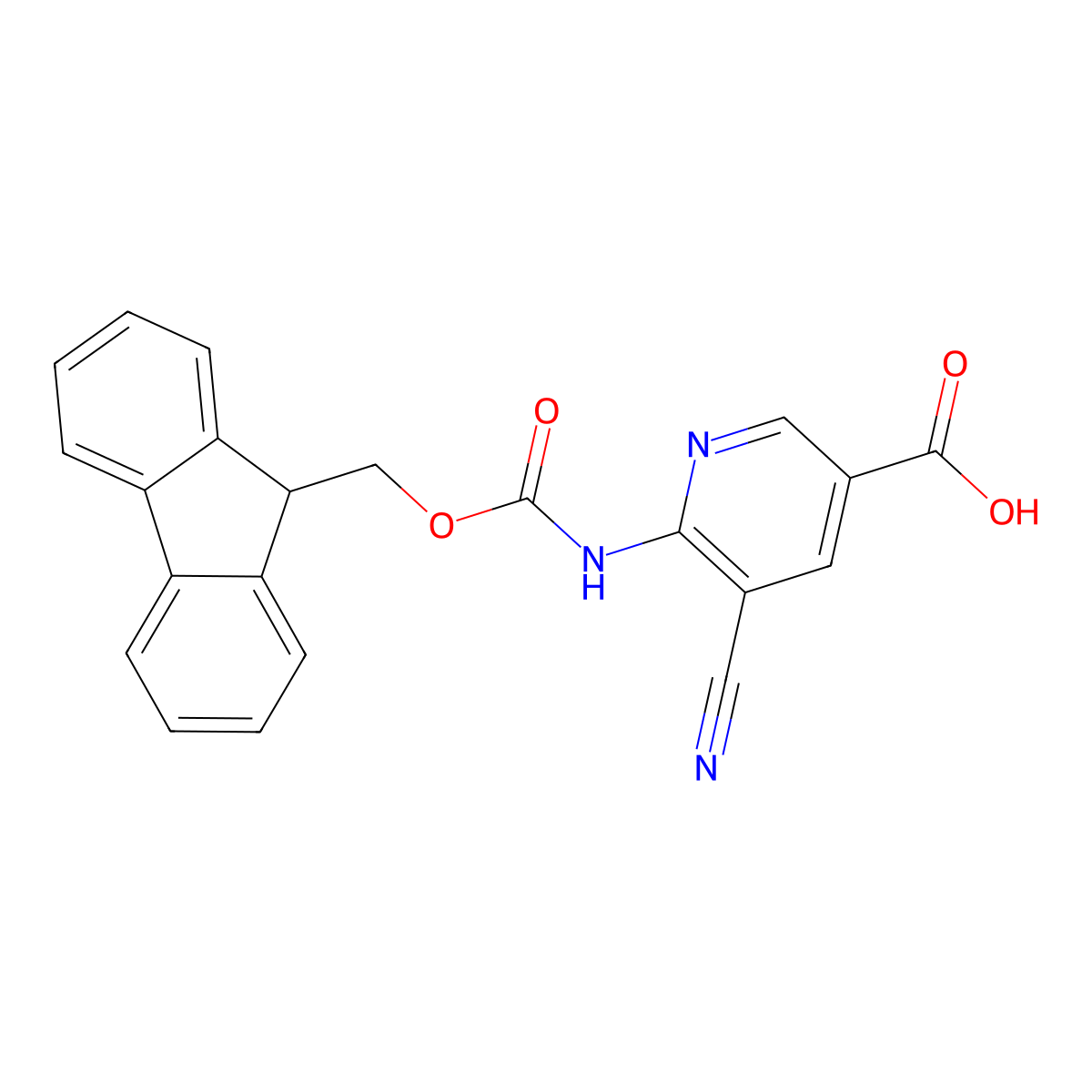 5-cyano-6-({[(9H-fluoren-9-yl)methoxy]carbonyl}amino)pyridine-3-carboxylic acid molecular structure, CAS 2757905-86-3