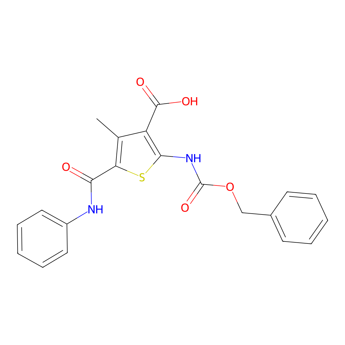 2-{[(Benzyloxy)carbonyl]amino}-4-methyl-5-(phenylcarbamoyl)thiophene-3-carboxylic acid molecular structure, CAS 2757906-20-8
