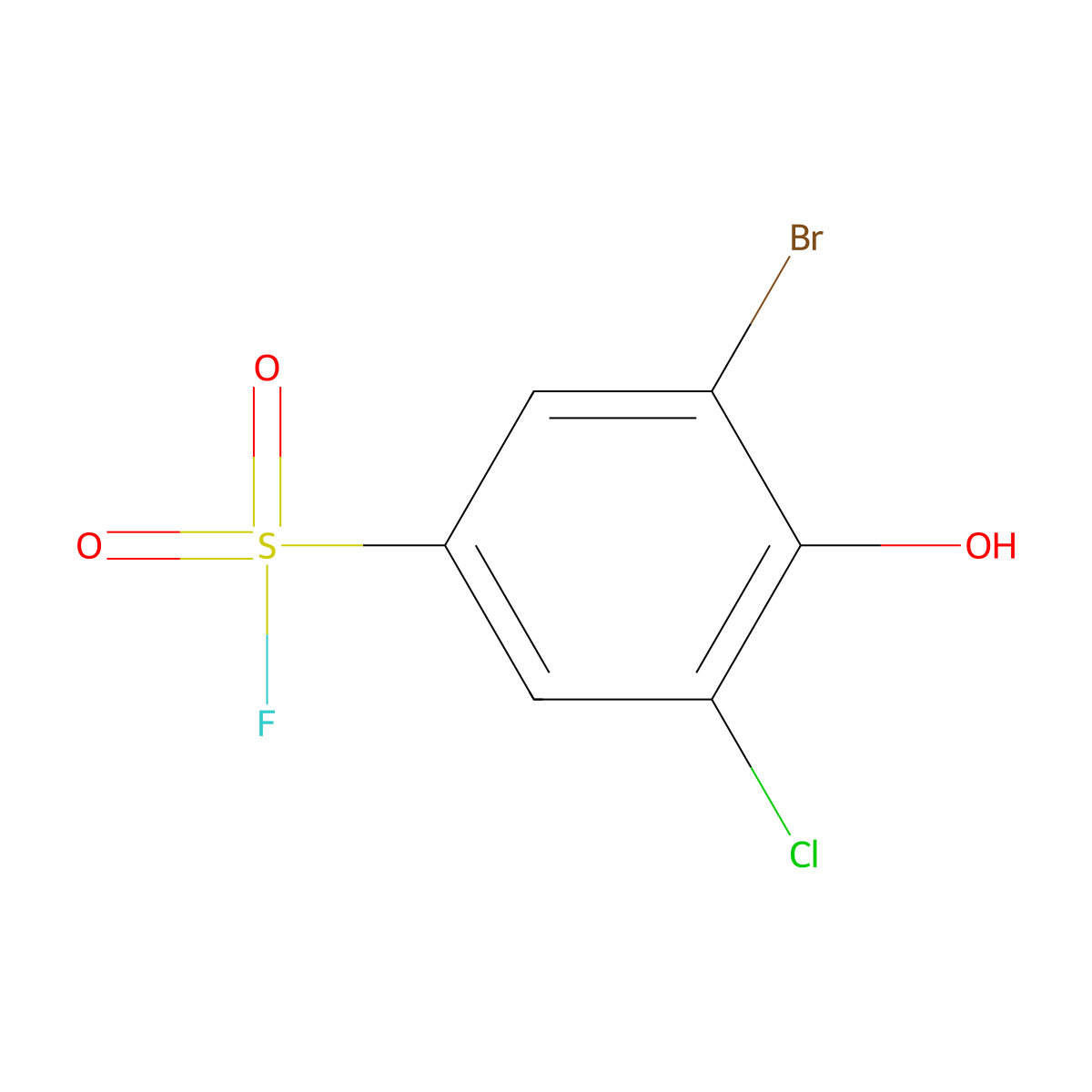3-Bromo-5-chloro-4-hydroxybenzene-1-sulfonyl fluoride molecular structure, CAS 2757906-45-7