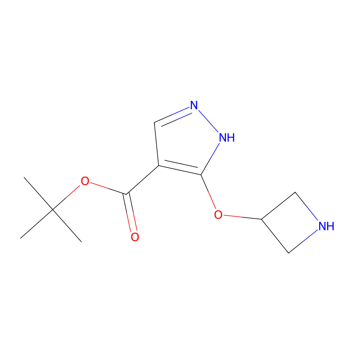tert-butyl 3-(azetidin-3-yloxy)-1H-pyrazole-4-carboxylate molecular structure, CAS 2757906-54-8