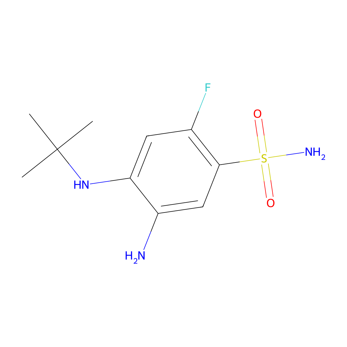 5-Amino-4-(tert-butylamino)-2-fluorobenzene-1-sulfonamide molecular structure, CAS 2757906-56-0