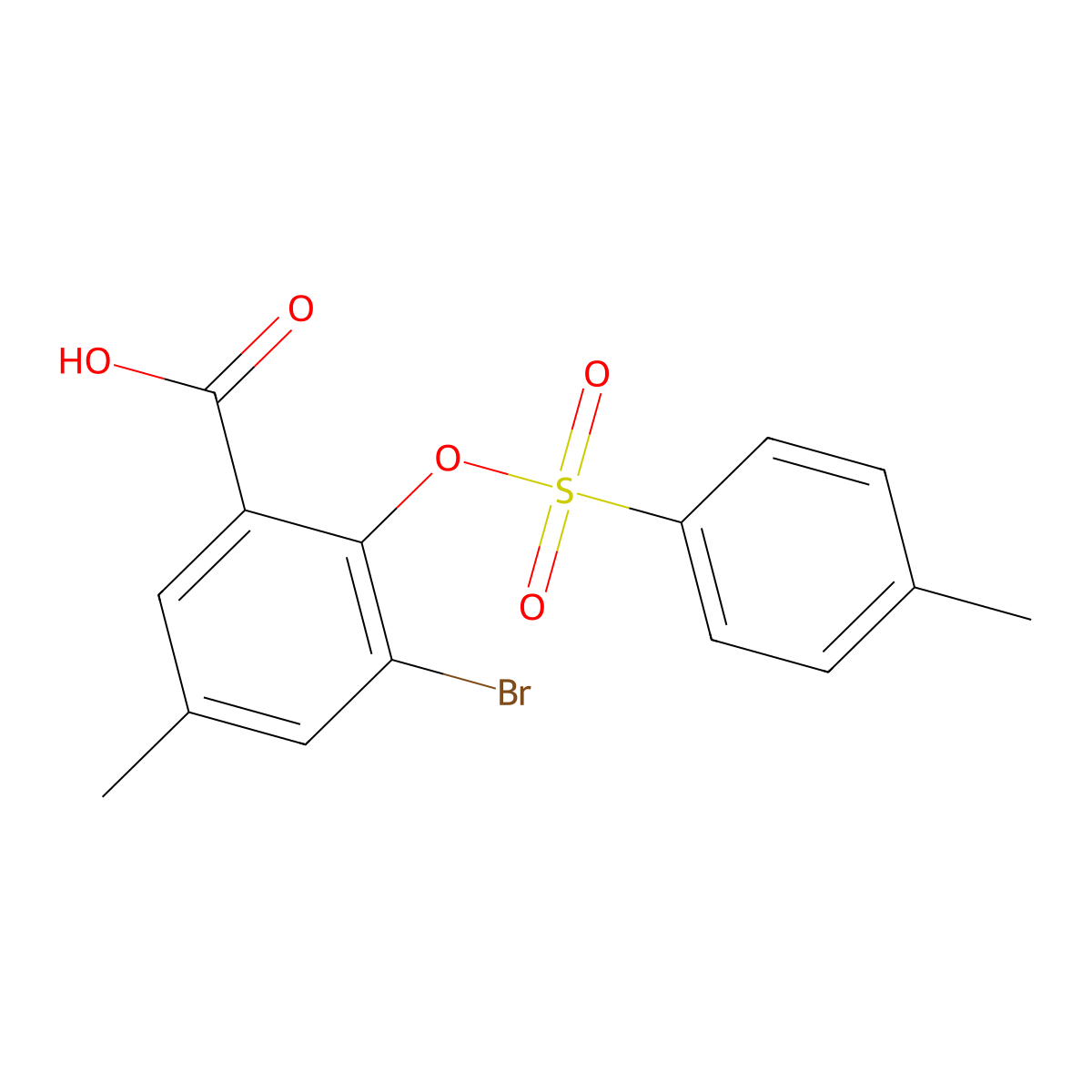 3-Bromo-5-methyl-2-[(4-methylbenzenesulfonyl)oxy]benzoic acid molecular structure, CAS 2757906-65-1