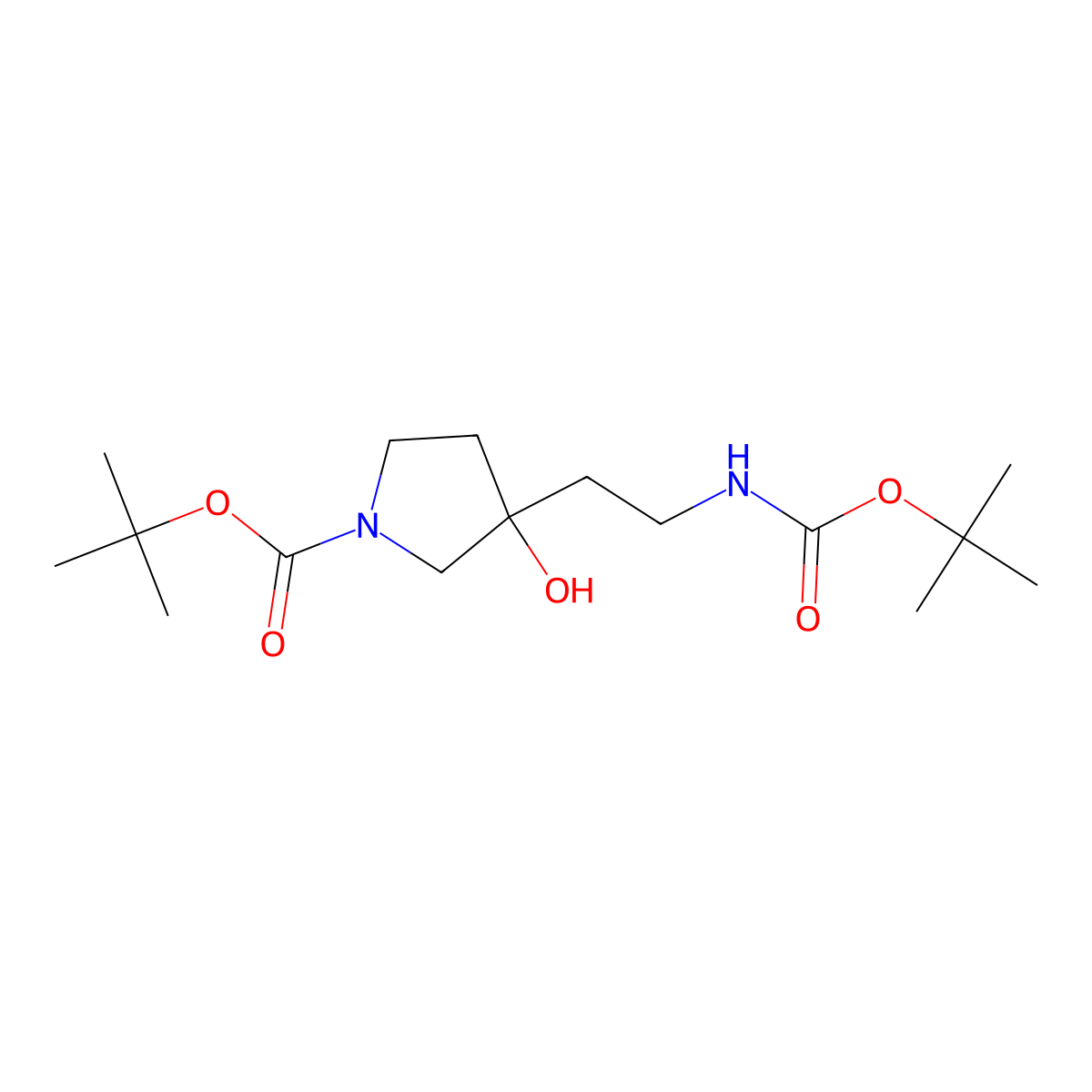 Tert-butyl 3-(2-{[(tert-butoxy)carbonyl]amino}ethyl)-3-hydroxypyrrolidine-1-carboxylate molecular structure, CAS 2757911-50-3
