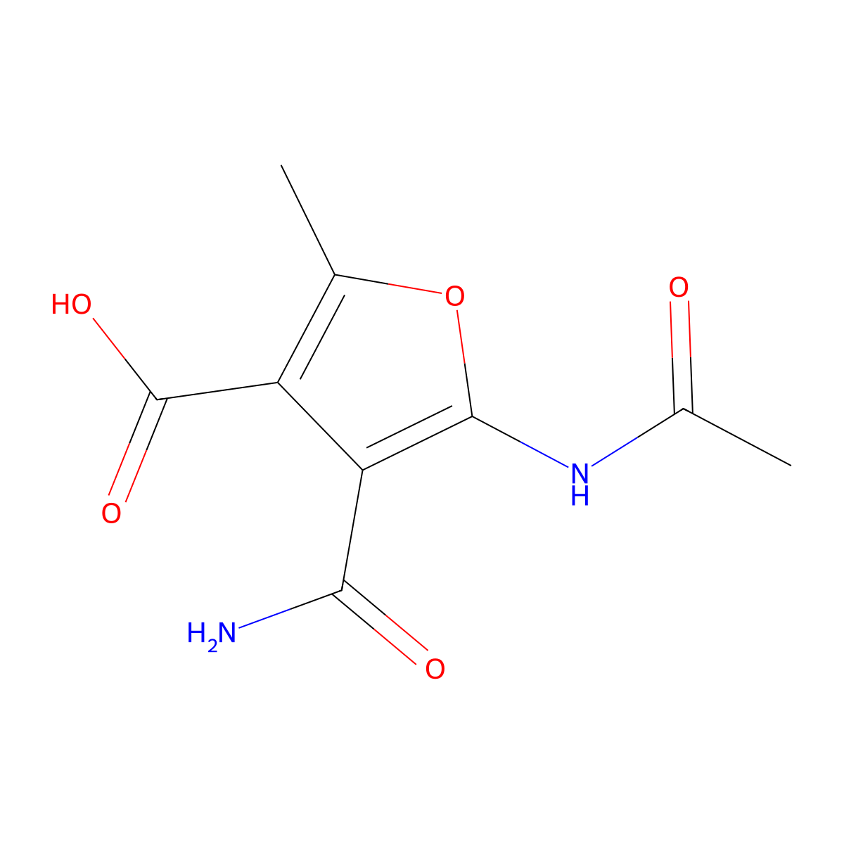 4-Carbamoyl-5-acetamido-2-methylfuran-3-carboxylic acid molecular structure, CAS 2757911-74-1