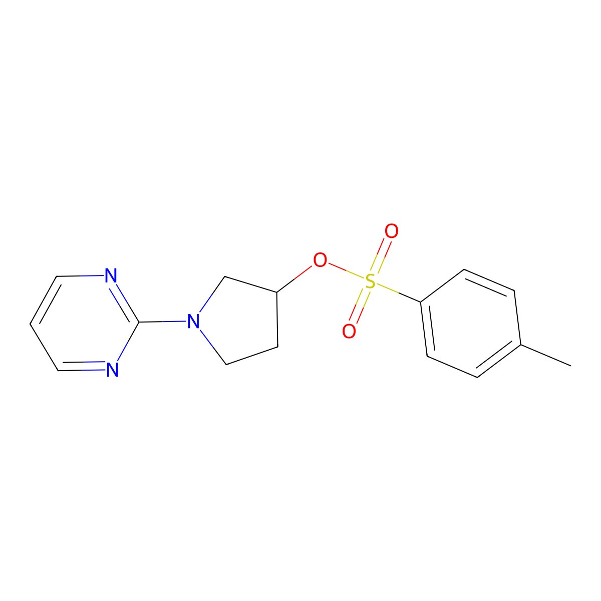 1-(Pyrimidin-2-yl)pyrrolidin-3-yl 4-methylbenzene-1-sulfonate molecular structure, CAS 2757911-76-3