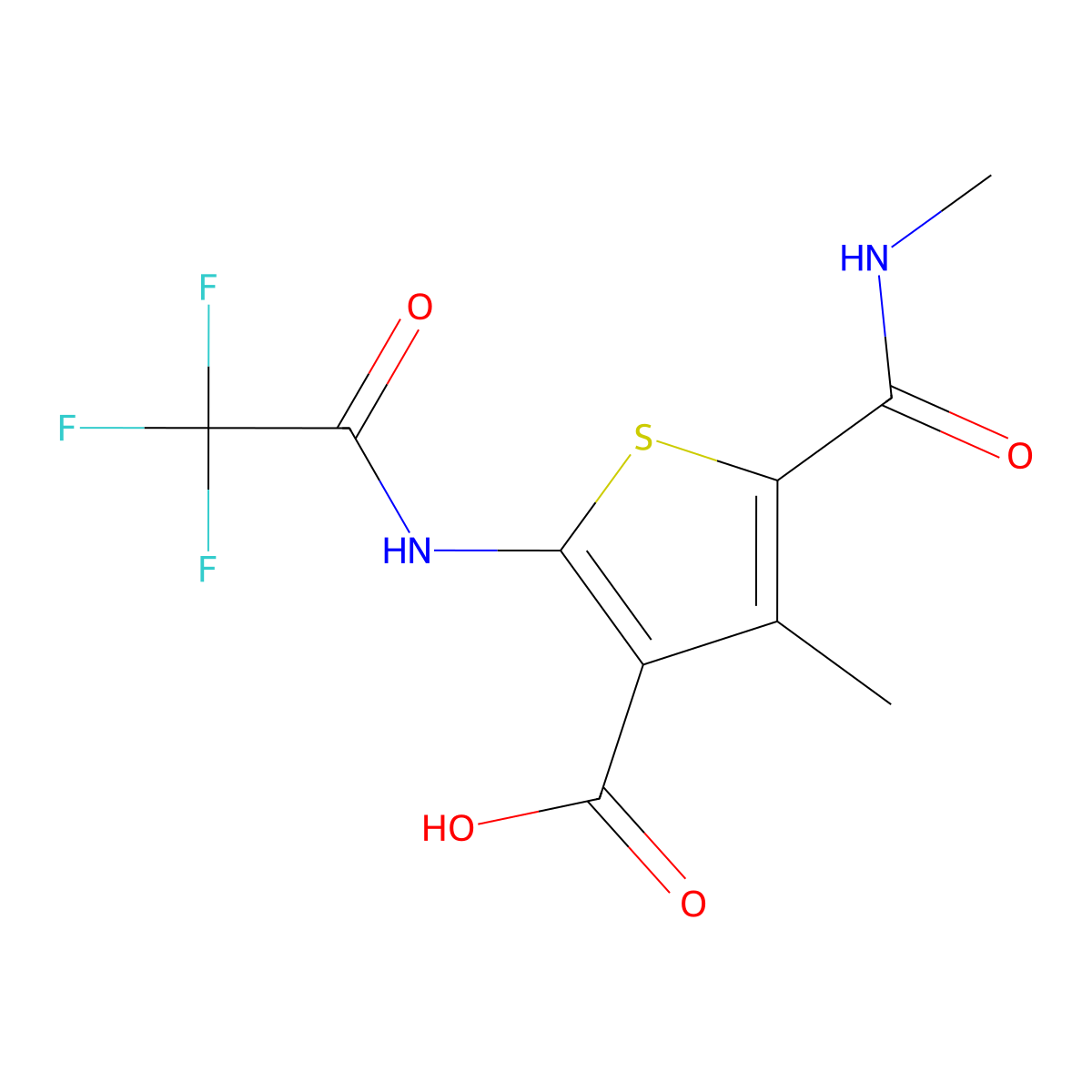 4-Methyl-5-(methylcarbamoyl)-2-(2,2,2-trifluoroacetamido)thiophene-3-carboxylic acid molecular structure, CAS 2757911-77-4