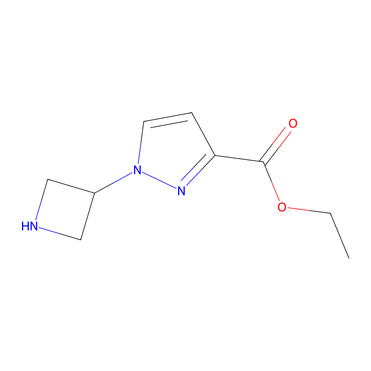 ethyl 1-(azetidin-3-yl)-1H-pyrazole-3-carboxylate molecular structure, CAS 2757911-82-1