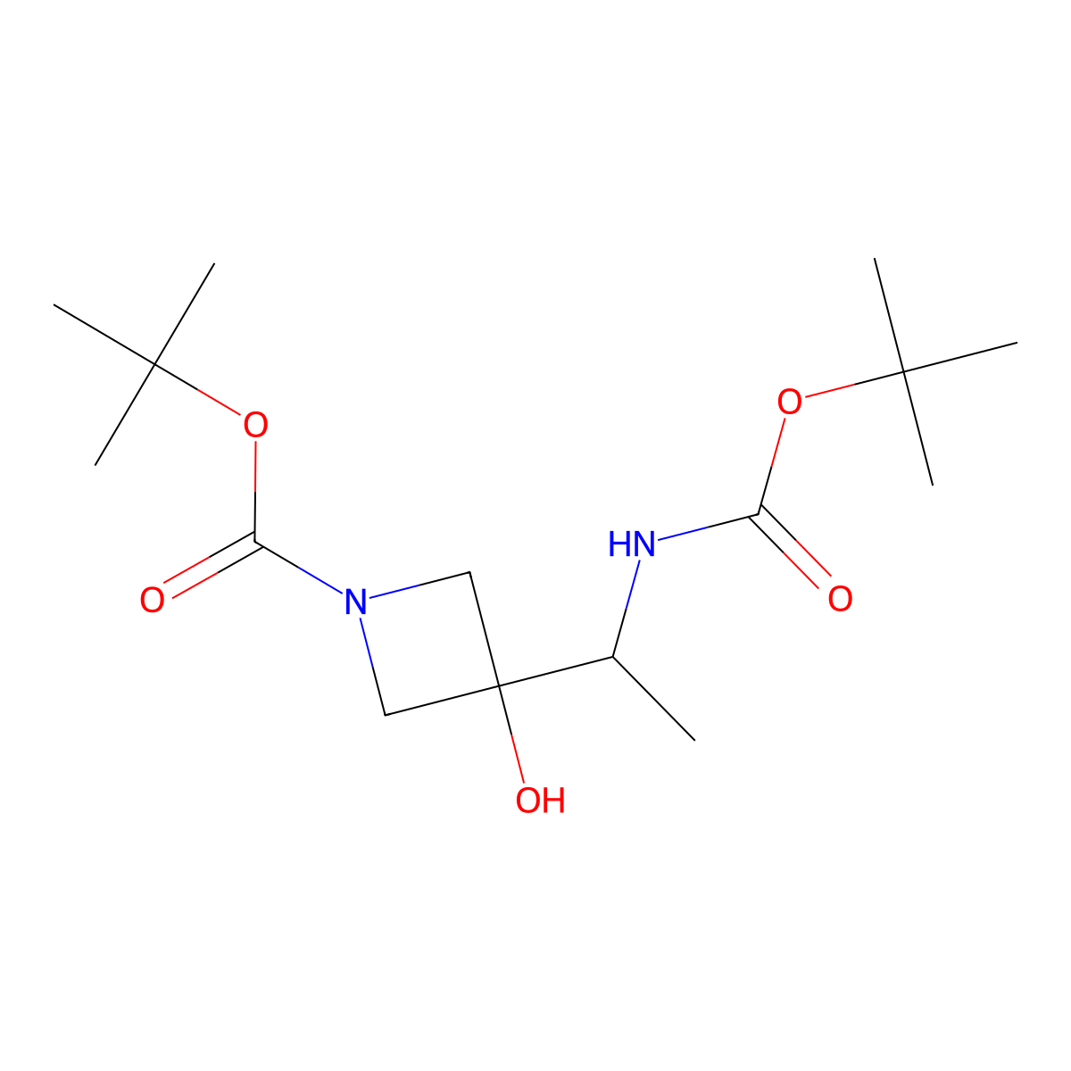 Tert-butyl 3-(1-{[(tert-butoxy)carbonyl]amino}ethyl)-3-hydroxyazetidine-1-carboxylate molecular structure, CAS 2757911-92-3