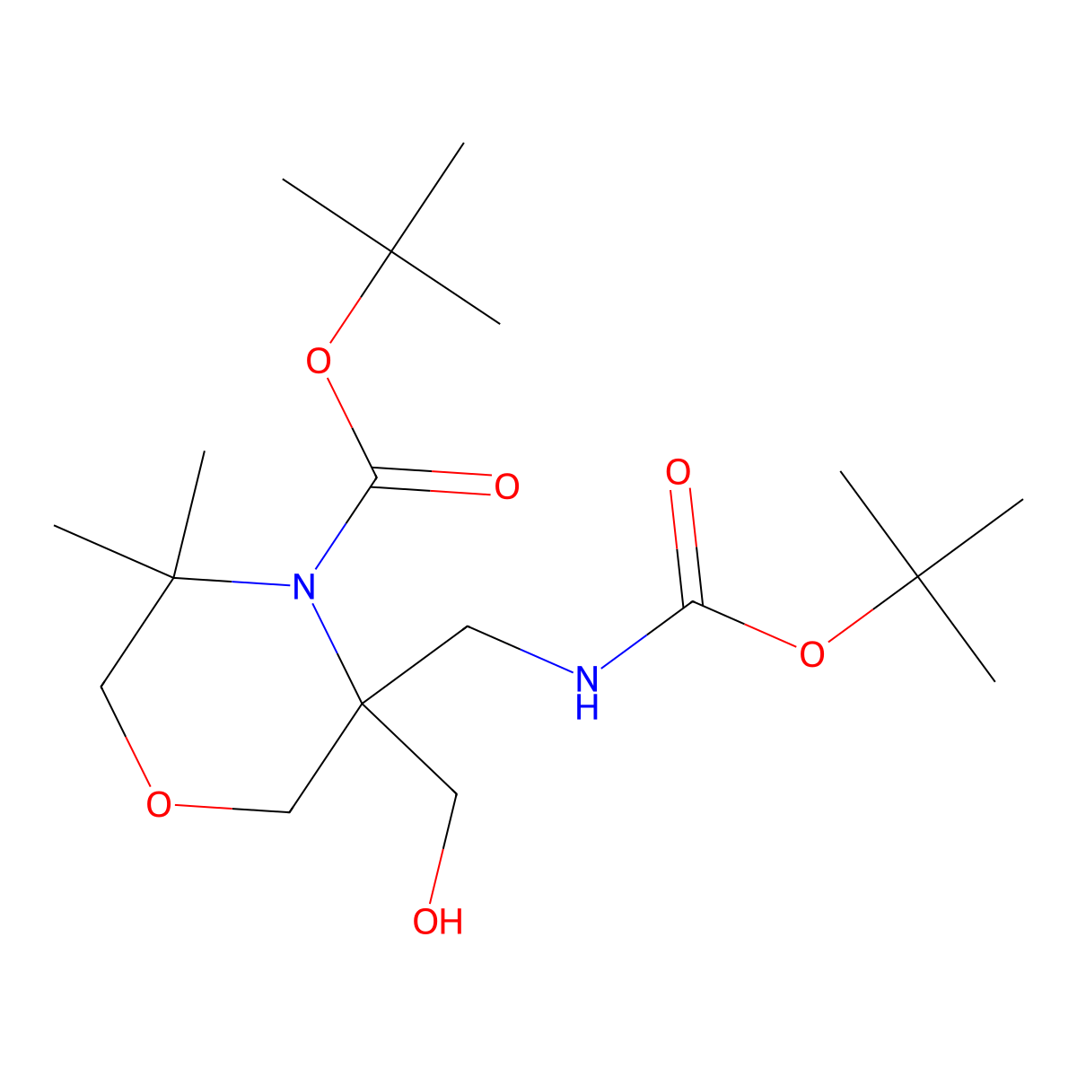 Tert-butyl 3-({[(tert-butoxy)carbonyl]amino}methyl)-3-(hydroxymethyl)-5,5-dimethylmorpholine-4-carboxylate molecular structure, CAS 2757912-06-2