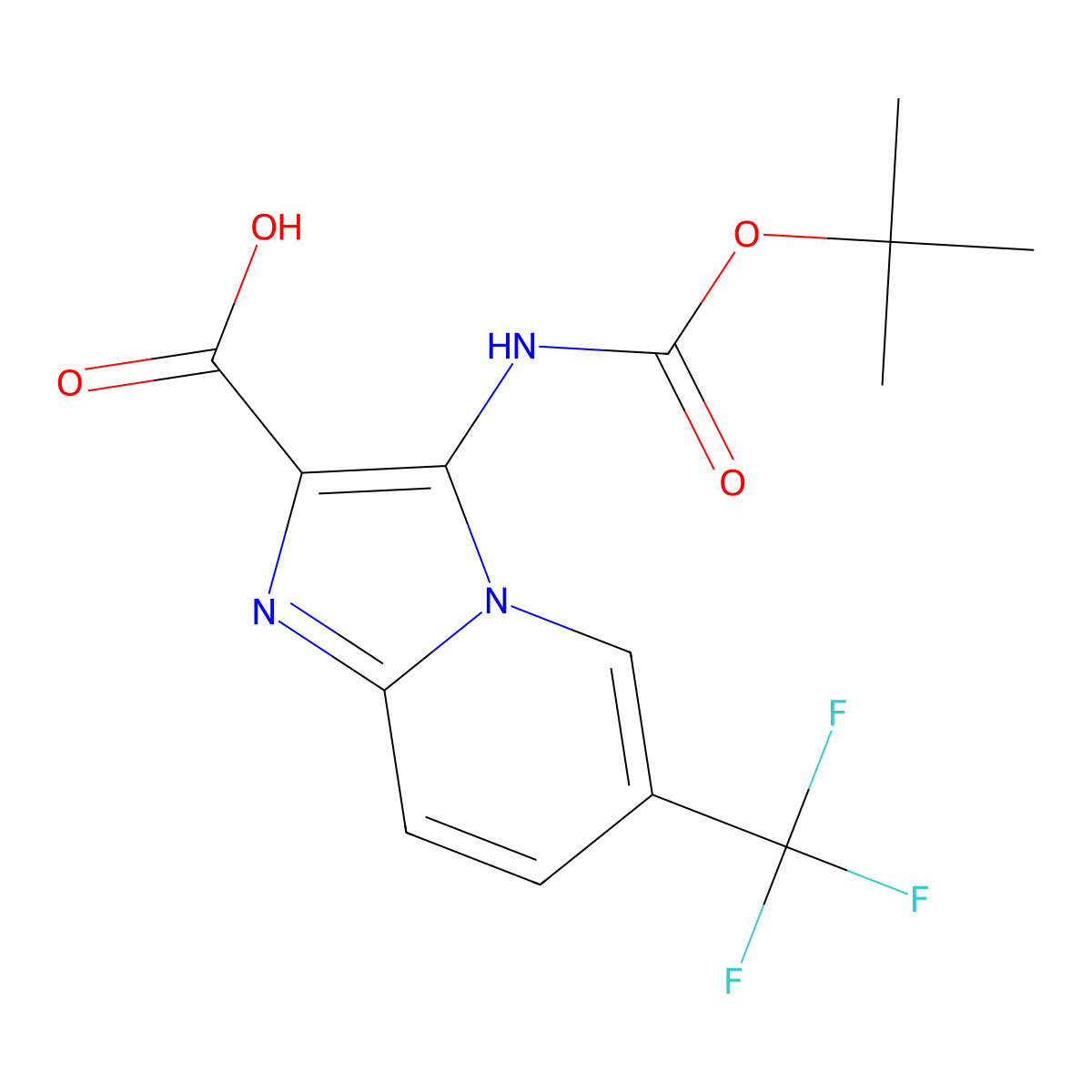 3-{[(Tert-butoxy)carbonyl]amino}-6-(trifluoromethyl)imidazo[1,2-a]pyridine-2-carboxylic acid molecular structure, CAS 2757912-34-6