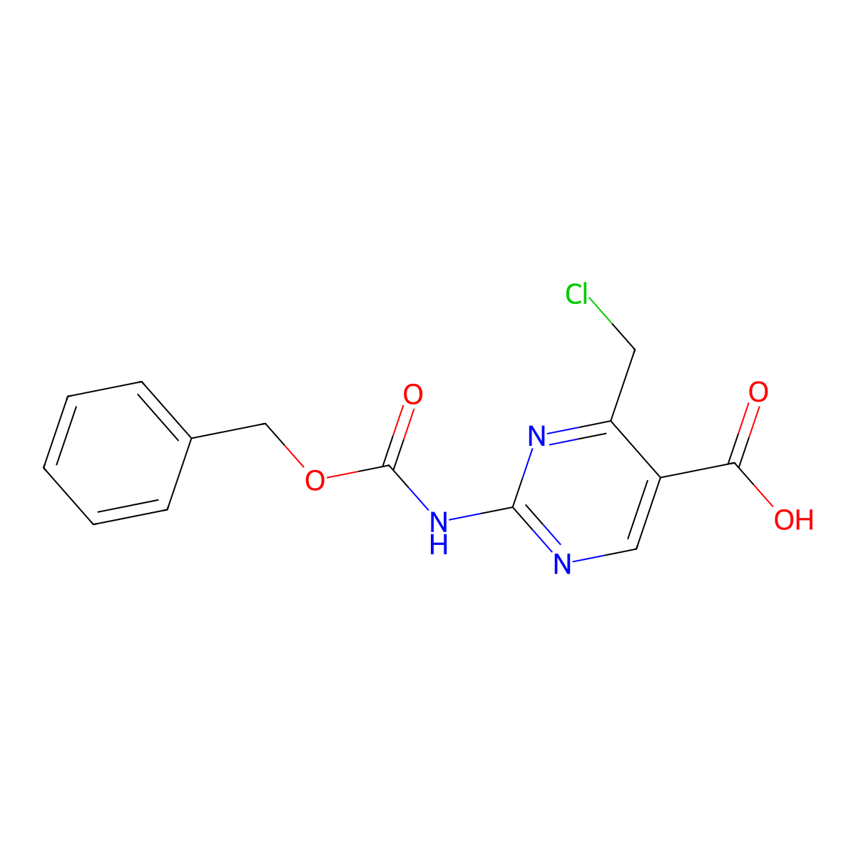 2-{[(Benzyloxy)carbonyl]amino}-4-(chloromethyl)pyrimidine-5-carboxylic acid molecular structure, CAS 2757912-38-0