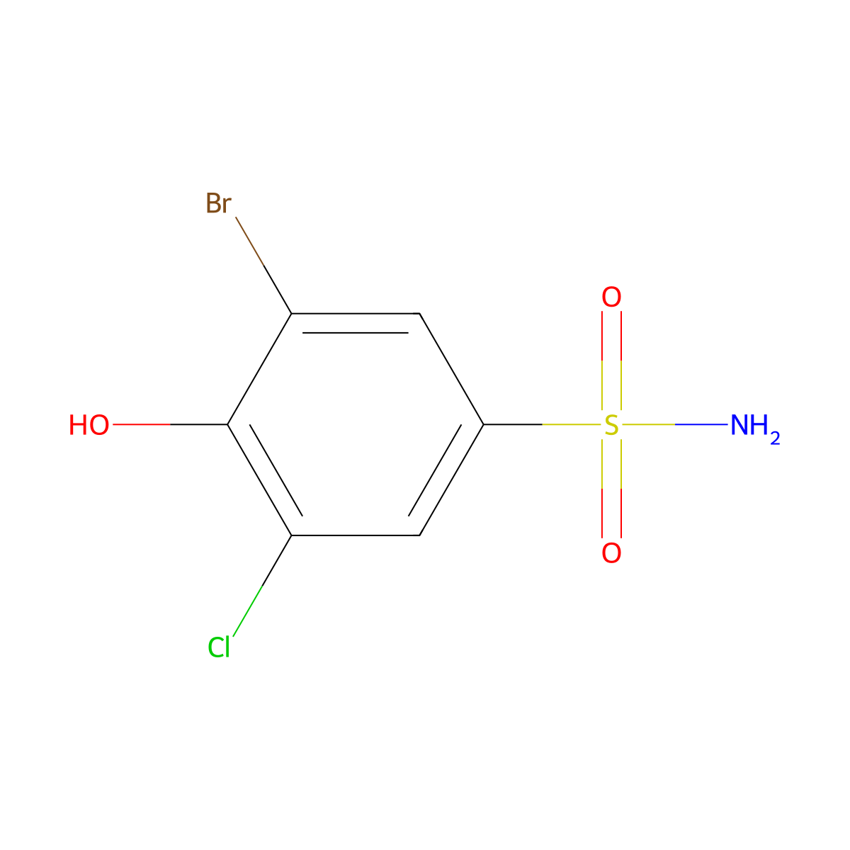 3-Bromo-5-chloro-4-hydroxybenzene-1-sulfonamide molecular structure, CAS 2757912-68-6