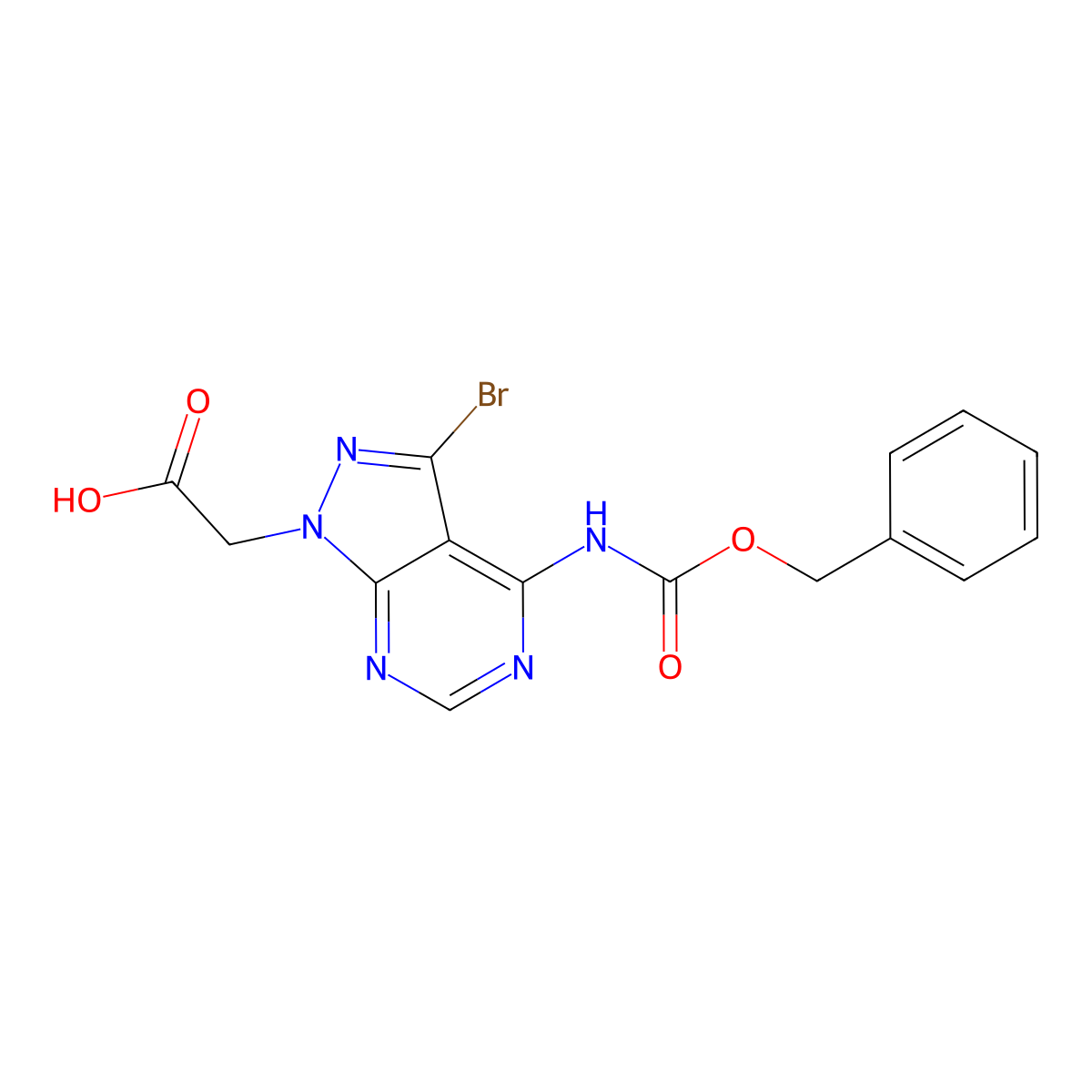 2-(4-{[(benzyloxy)carbonyl]amino}-3-bromo-1H-pyrazolo[3,4-d]pyrimidin-1-yl)acetic acid molecular structure, CAS 2757912-79-9