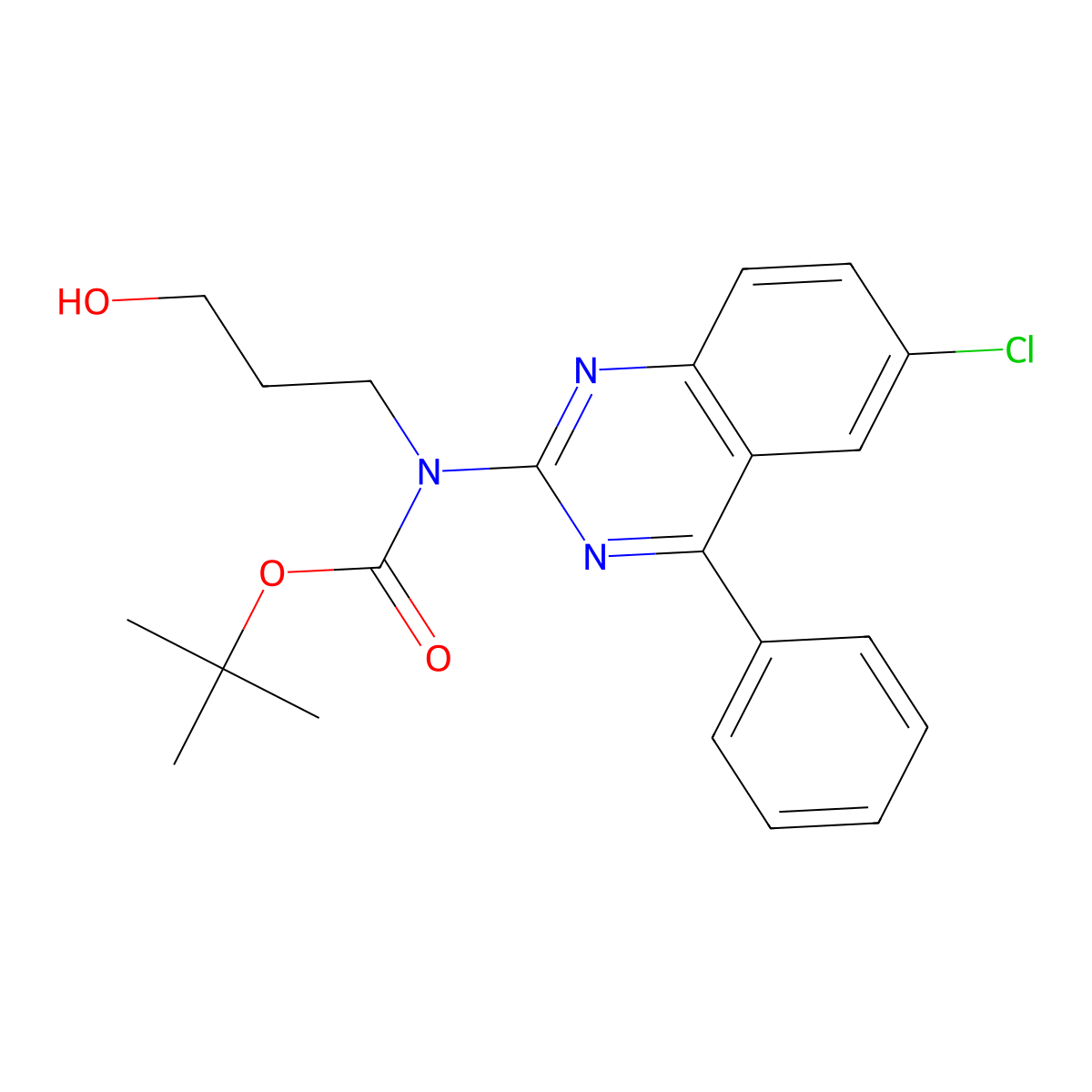 tert-butyl N-(6-chloro-4-phenylquinazolin-2-yl)-N-(3-hydroxypropyl)carbamate molecular structure, CAS 2757912-84-6