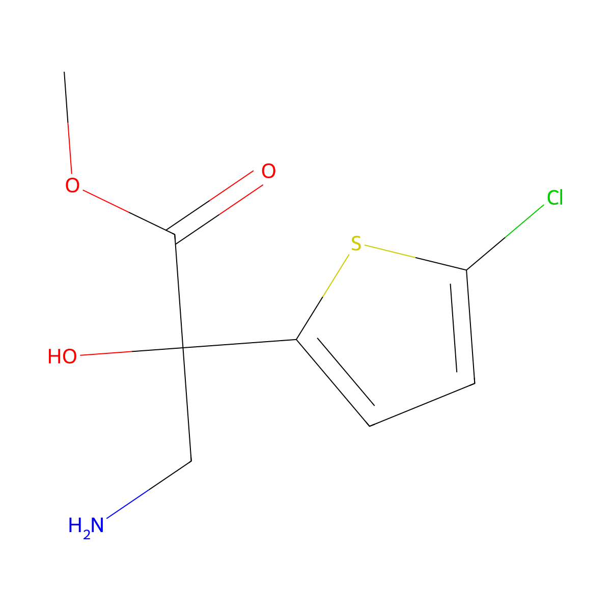 Methyl 3-amino-2-(5-chlorothiophen-2-yl)-2-hydroxypropanoate molecular structure, CAS 2757912-91-5