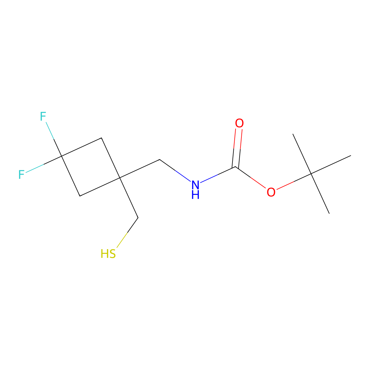 tert-butyl N-{[3,3-difluoro-1-(sulfanylmethyl)cyclobutyl]methyl}carbamate molecular structure, CAS 2757913-05-4