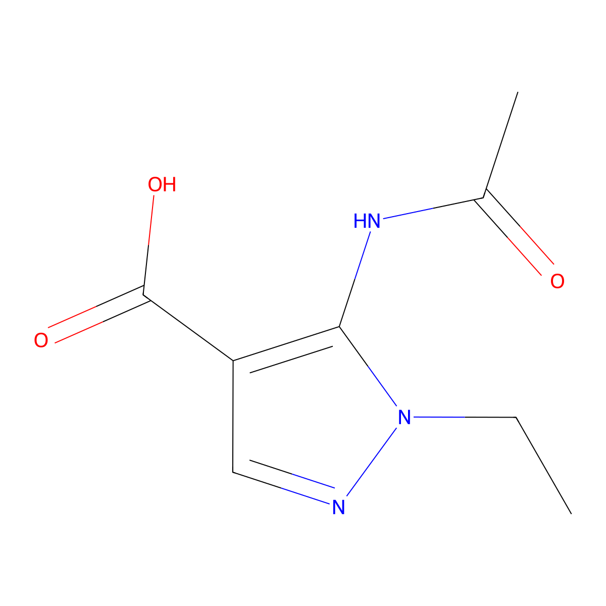5-acetamido-1-ethyl-1H-pyrazole-4-carboxylic acid molecular structure, CAS 2757913-08-7