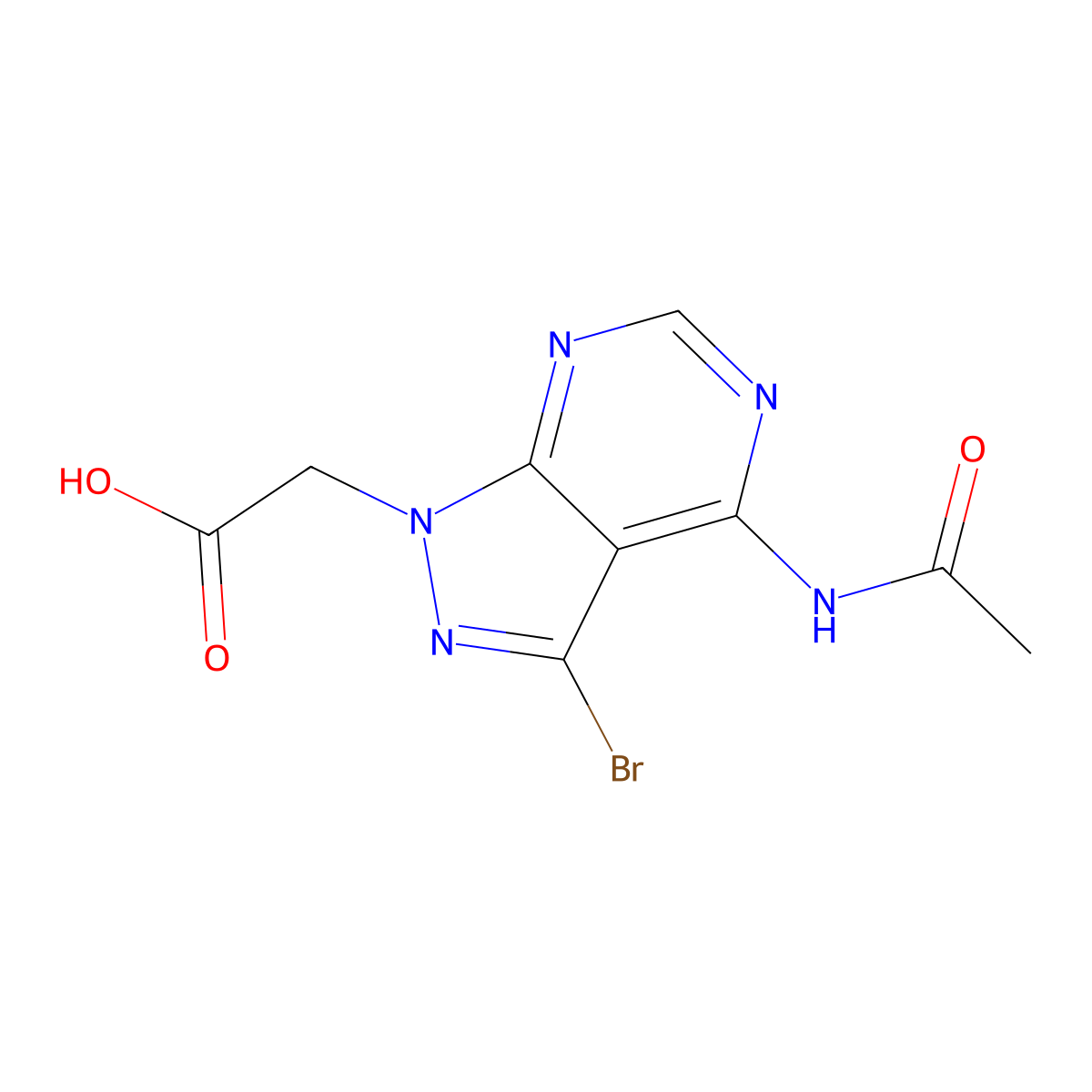 2-{3-bromo-4-acetamido-1H-pyrazolo[3,4-d]pyrimidin-1-yl}acetic acid molecular structure, CAS 2757913-17-8