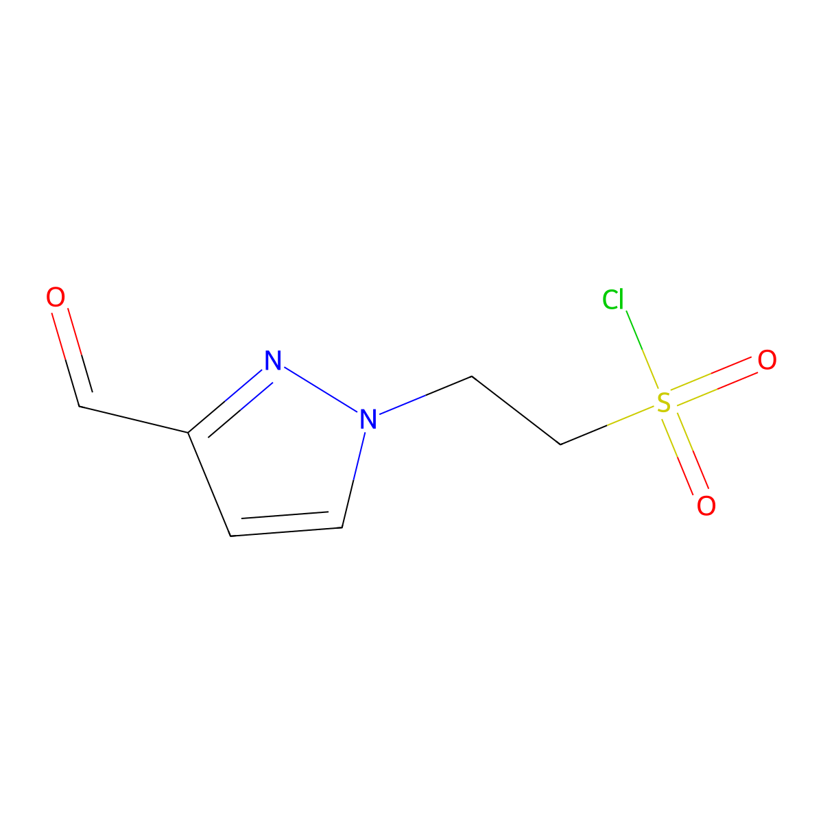 2-(3-formyl-1H-pyrazol-1-yl)ethane-1-sulfonyl chloride molecular structure, CAS 2757916-16-6