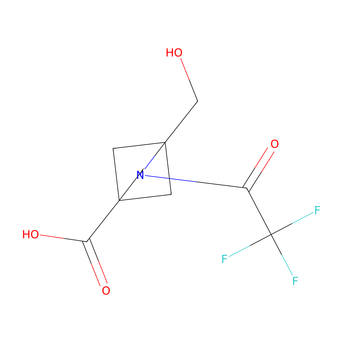 1-(Hydroxymethyl)-2-(2,2,2-trifluoroacetyl)-2-azabicyclo[2.1.1]hexane-4-carboxylic acid molecular structure, CAS 2757916-22-4