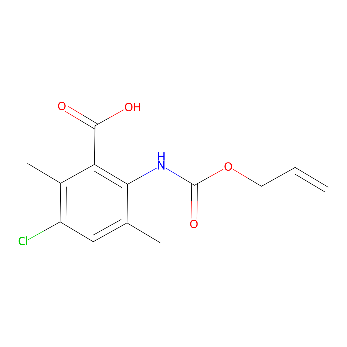 3-Chloro-2,5-dimethyl-6-{[(prop-2-en-1-yloxy)carbonyl]amino}benzoic acid molecular structure, CAS 2757916-26-8