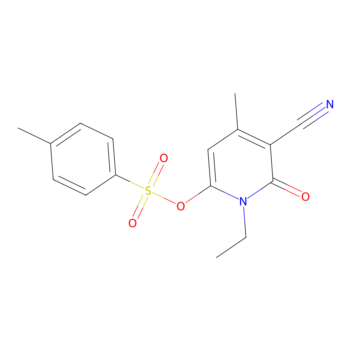 5-Cyano-1-ethyl-4-methyl-6-oxo-1,6-dihydropyridin-2-yl 4-methylbenzene-1-sulfonate molecular structure, CAS 2757916-36-0