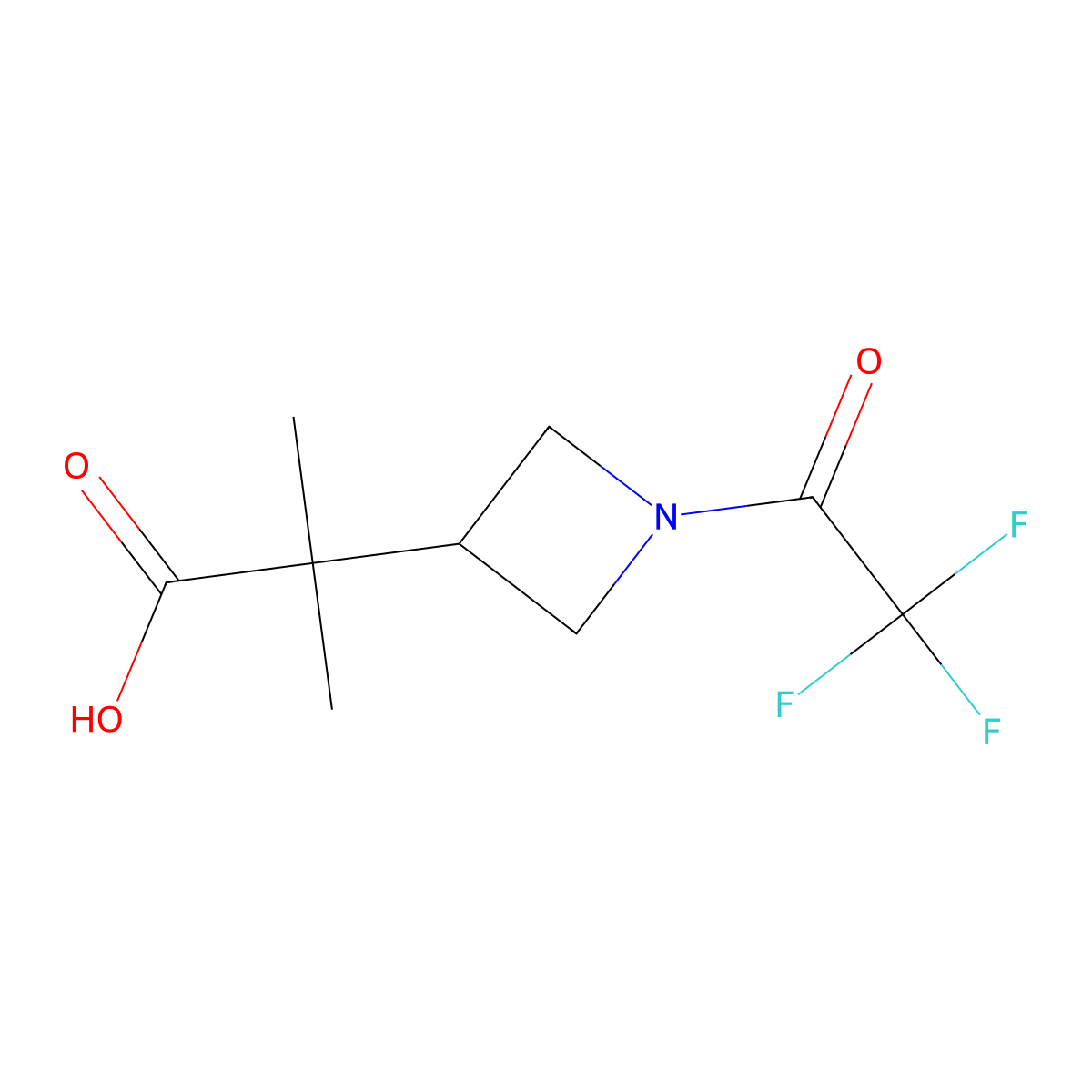 2-Methyl-2-[1-(2,2,2-trifluoroacetyl)azetidin-3-yl]propanoic acid molecular structure, CAS 2757916-47-3