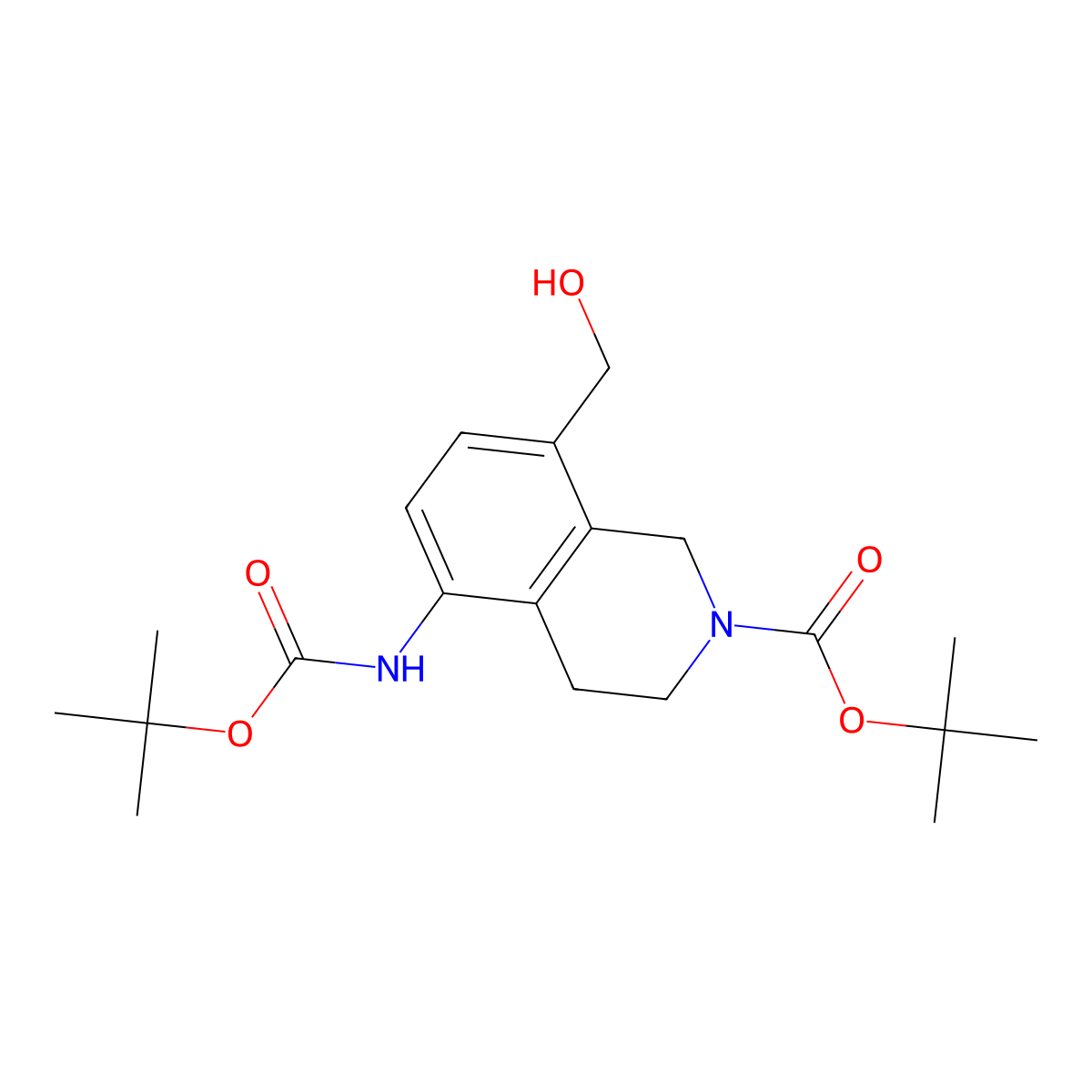 Tert-butyl 5-{[(tert-butoxy)carbonyl]amino}-8-(hydroxymethyl)-1,2,3,4-tetrahydroisoquinoline-2-carboxylate molecular structure, CAS 2757916-49-5