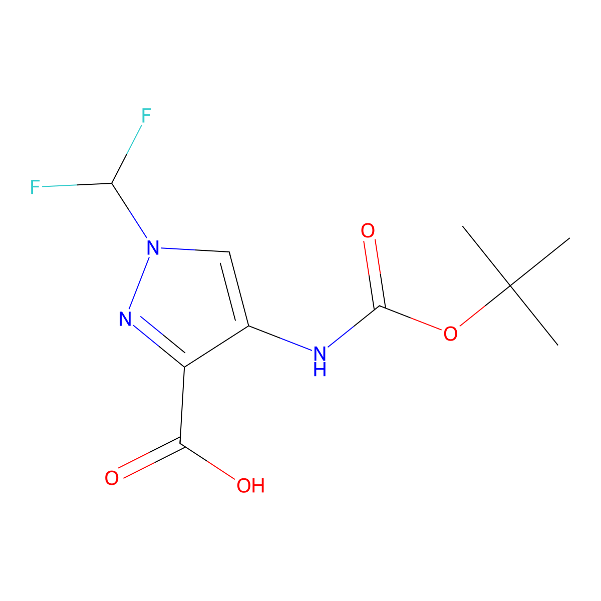 4-{[(tert-butoxy)carbonyl]amino}-1-(difluoromethyl)-1H-pyrazole-3-carboxylic acid molecular structure, CAS 2757916-56-4