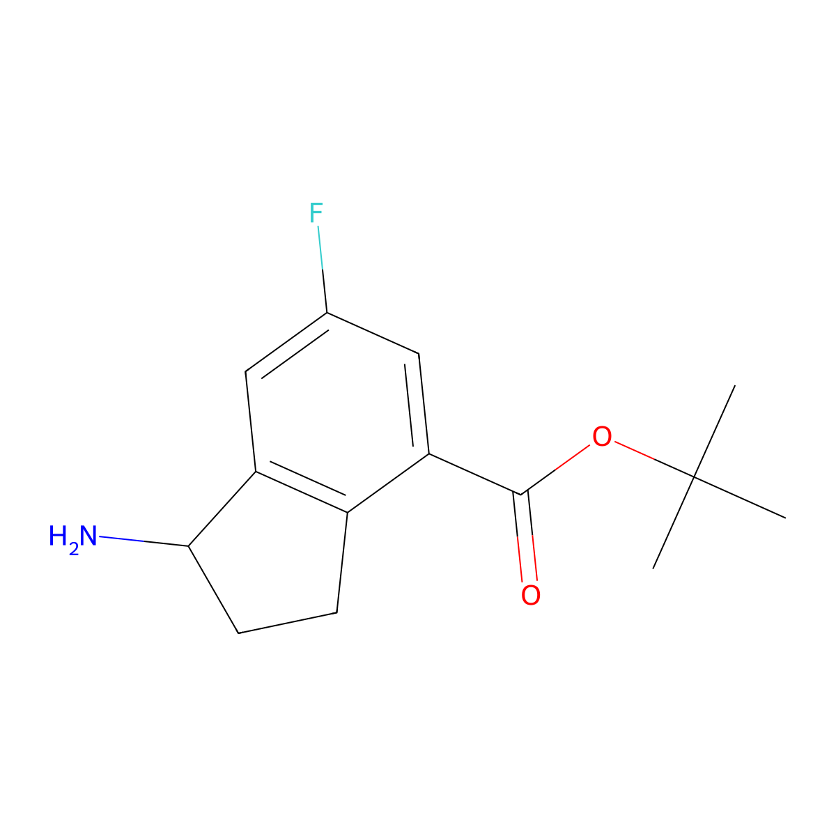 tert-butyl 1-amino-6-fluoro-2,3-dihydro-1H-indene-4-carboxylate molecular structure, CAS 2757916-73-5