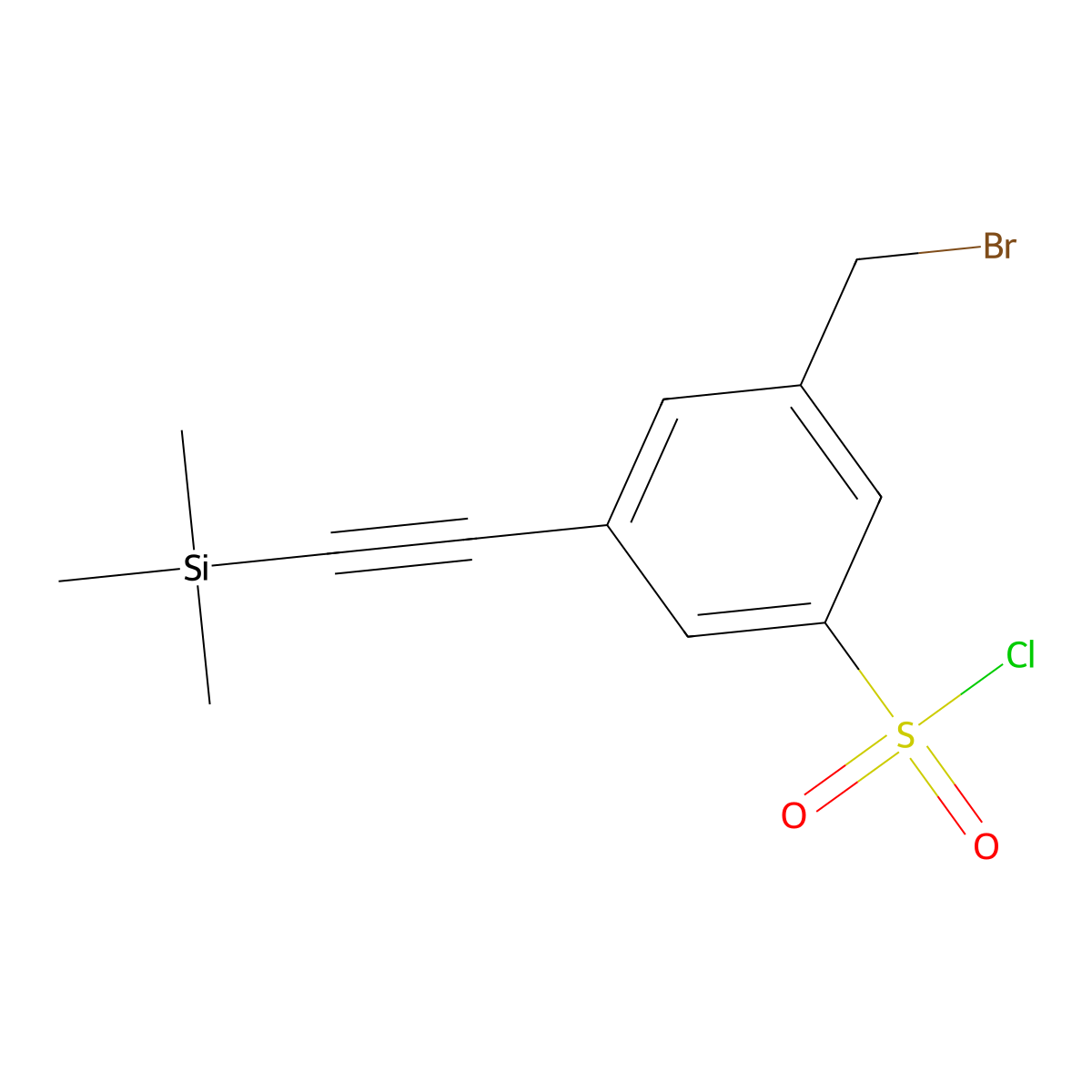 3-(Bromomethyl)-5-[2-(trimethylsilyl)ethynyl]benzene-1-sulfonyl chloride molecular structure, CAS 2757916-82-6