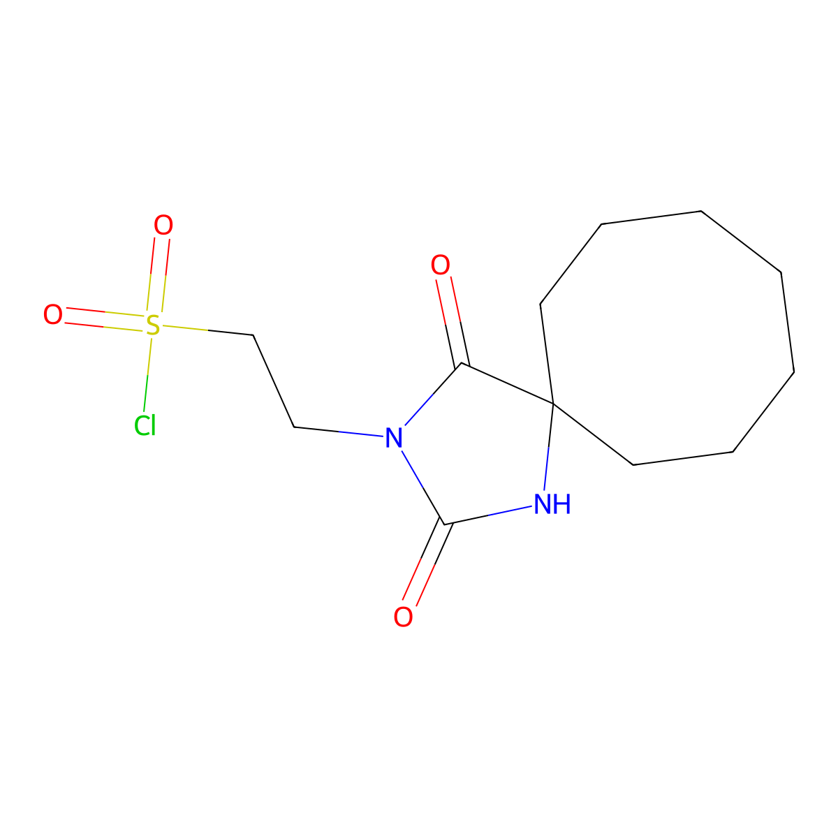 2-{2,4-Dioxo-1,3-diazaspiro[4.7]dodecan-3-yl}ethane-1-sulfonyl chloride molecular structure, CAS 2757916-89-3
