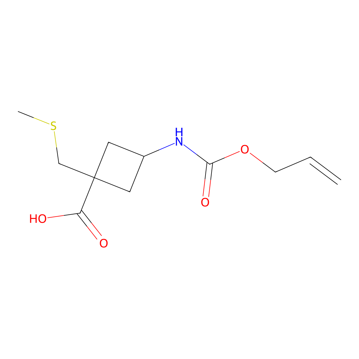 1-[(Methylsulfanyl)methyl]-3-{[(prop-2-en-1-yloxy)carbonyl]amino}cyclobutane-1-carboxylic acid molecular structure, CAS 2757917-10-3