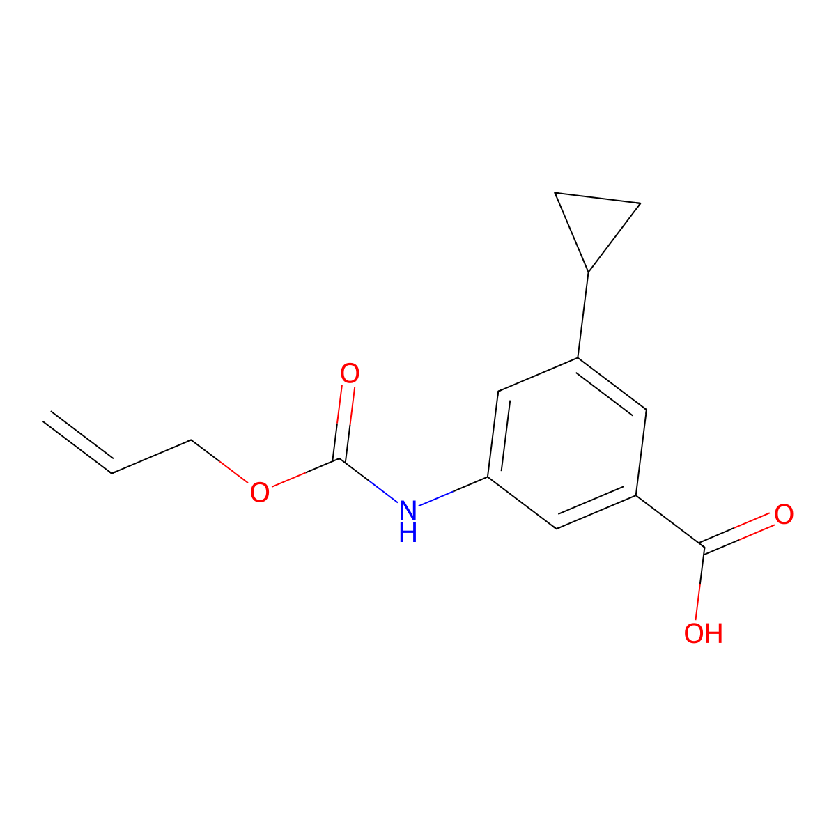 3-Cyclopropyl-5-{[(prop-2-en-1-yloxy)carbonyl]amino}benzoic acid molecular structure, CAS 2757917-42-1