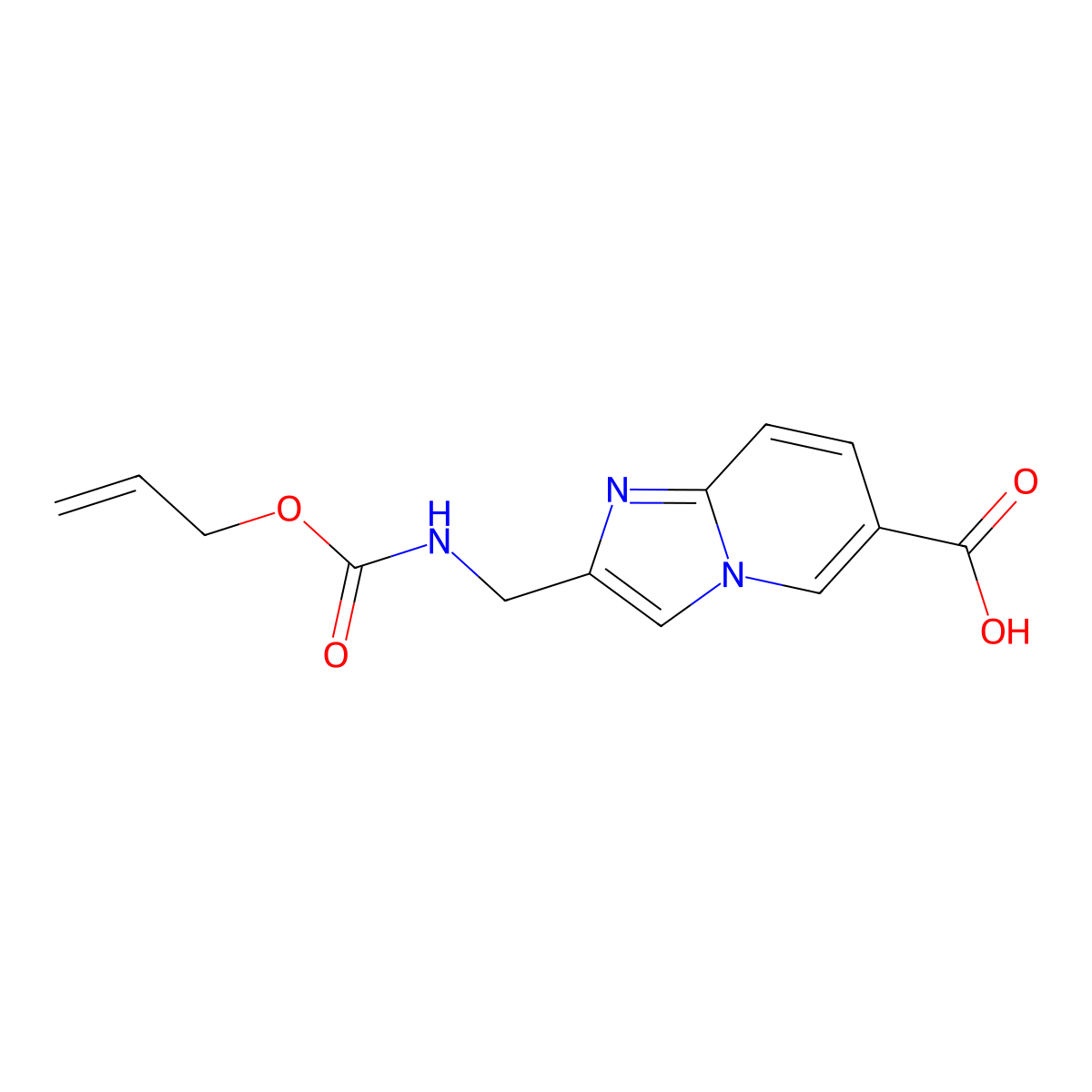 2-({[(Prop-2-en-1-yloxy)carbonyl]amino}methyl)imidazo[1,2-a]pyridine-6-carboxylic acid molecular structure, CAS 2757917-54-5
