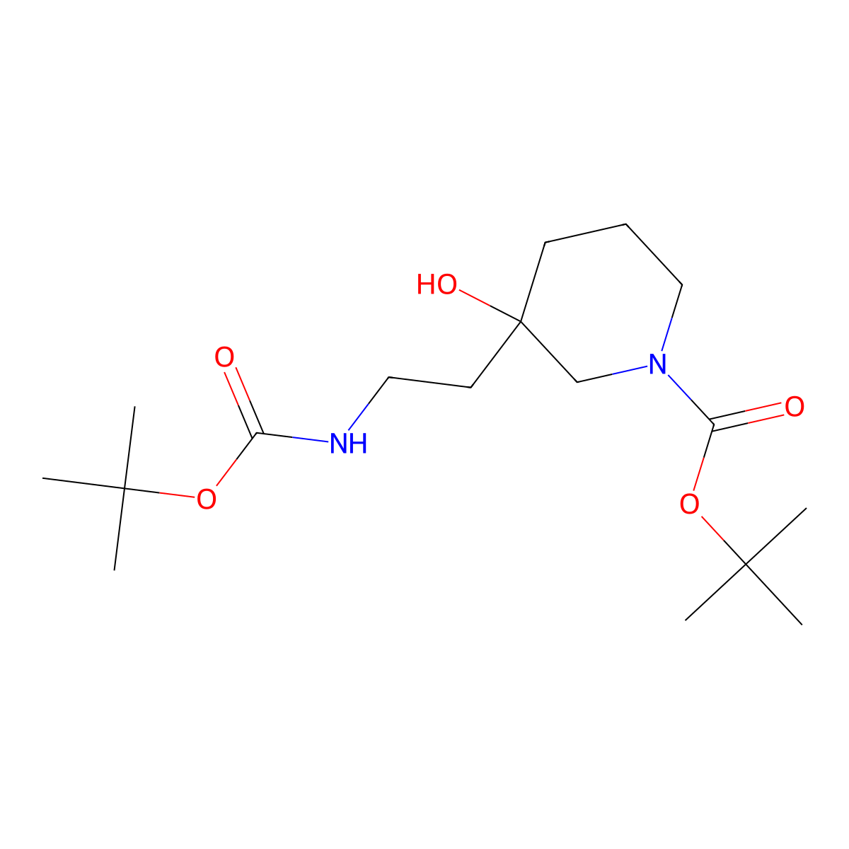 Tert-butyl 3-(2-{[(tert-butoxy)carbonyl]amino}ethyl)-3-hydroxypiperidine-1-carboxylate molecular structure, CAS 2757917-67-0