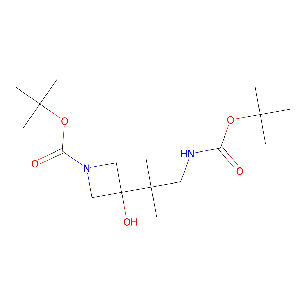 Tert-butyl 3-(1-{[(tert-butoxy)carbonyl]amino}-2-methylpropan-2-yl)-3-hydroxyazetidine-1-carboxylate molecular structure, CAS 2757917-69-2