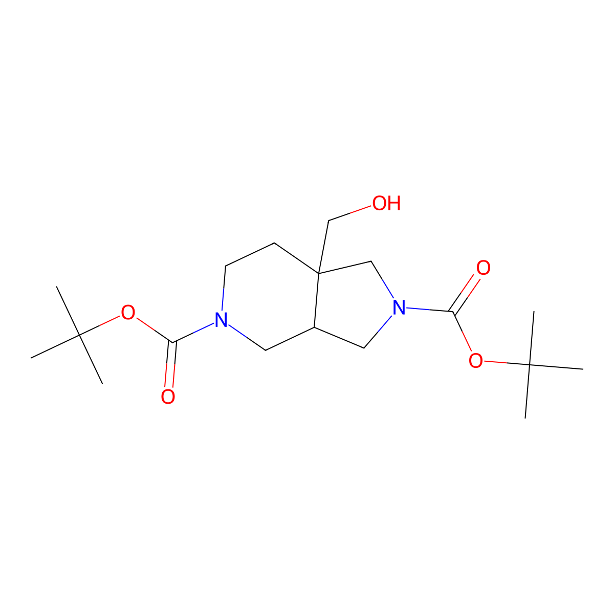 2,5-di-tert-butyl 7a-(hydroxymethyl)-octahydro-1H-pyrrolo[3,4-c]pyridine-2,5-dicarboxylate molecular structure, CAS 2757921-61-0