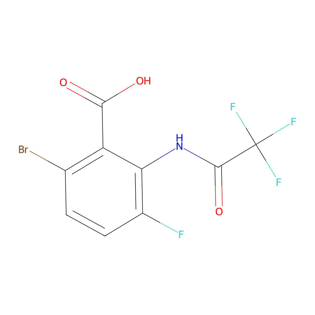 6-Bromo-3-fluoro-2-(2,2,2-trifluoroacetamido)benzoic acid molecular structure, CAS 2757921-68-7