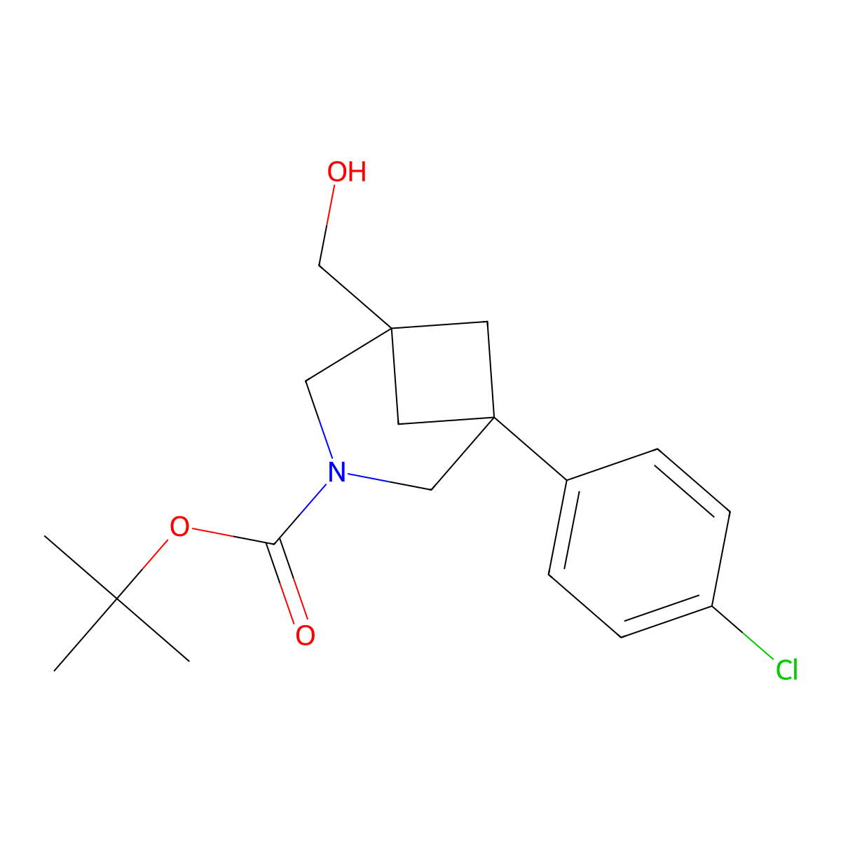 Tert-butyl 1-(4-chlorophenyl)-5-(hydroxymethyl)-3-azabicyclo[3.1.1]heptane-3-carboxylate molecular structure, CAS 2757921-80-3