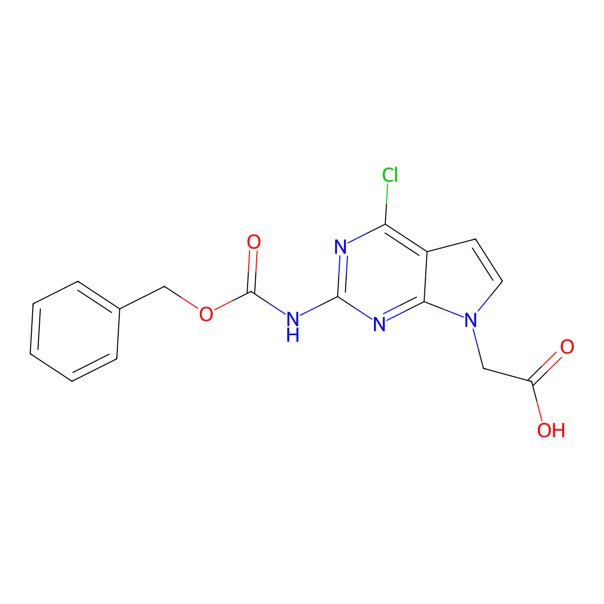 2-(2-{[(benzyloxy)carbonyl]amino}-4-chloro-7H-pyrrolo[2,3-d]pyrimidin-7-yl)acetic acid molecular structure, CAS 2757921-97-2