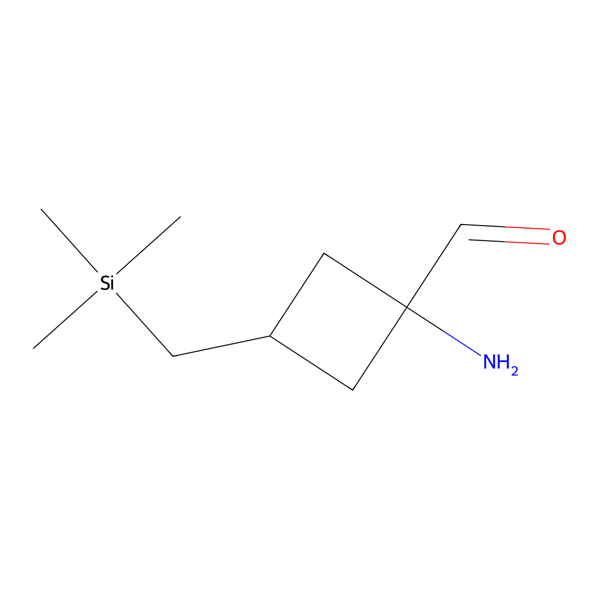 1-Amino-3-[(trimethylsilyl)methyl]cyclobutane-1-carbaldehyde molecular structure, CAS 2757922-12-4