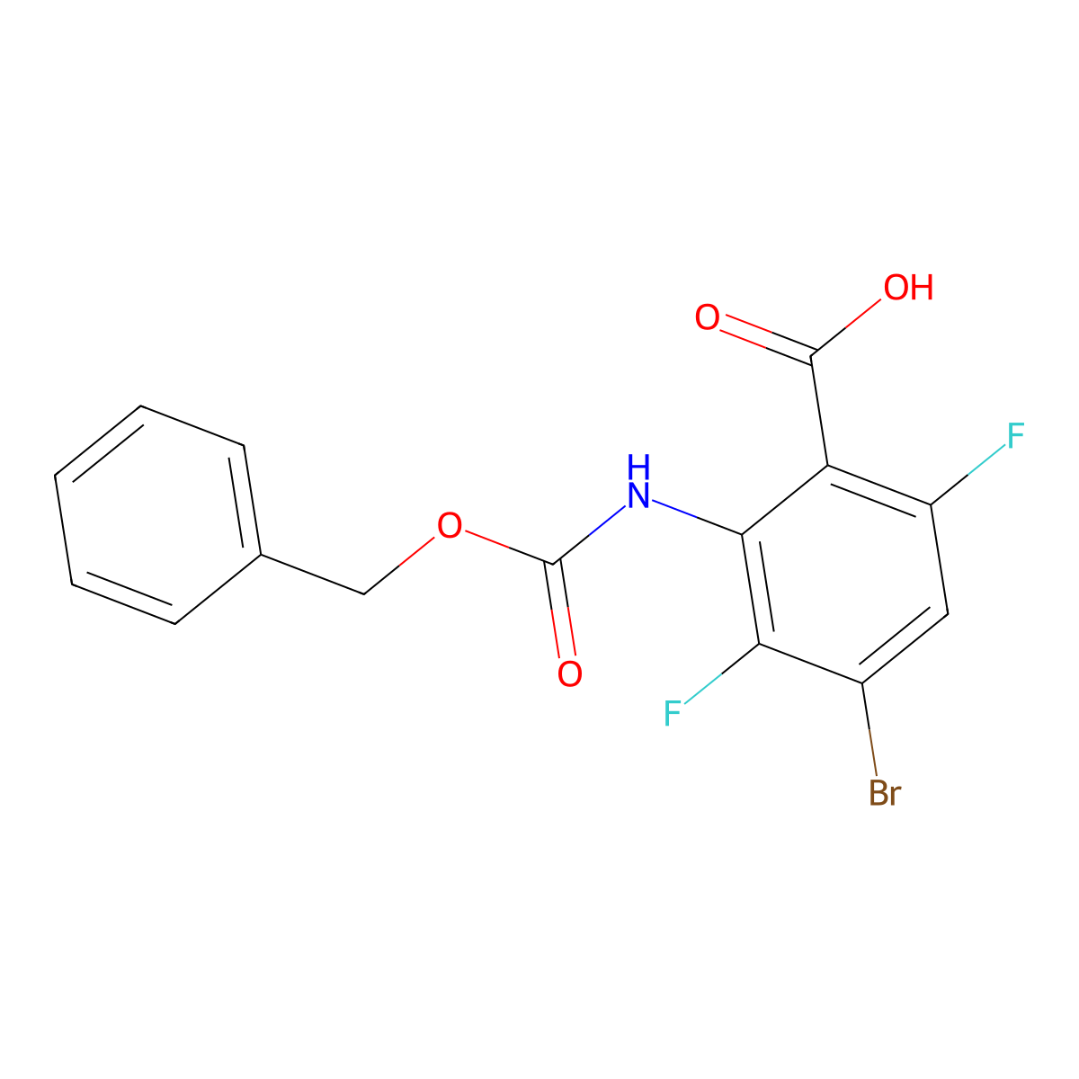 2-{[(Benzyloxy)carbonyl]amino}-4-bromo-3,6-difluorobenzoic acid molecular structure, CAS 2757922-31-7